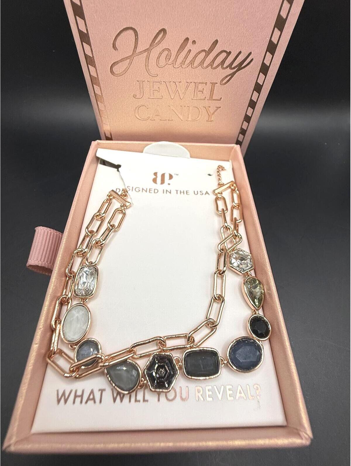 Bomb Party Jewel Candy Frosted Sparkle Black Tie Twilight Rose Gold Bracelet 40$